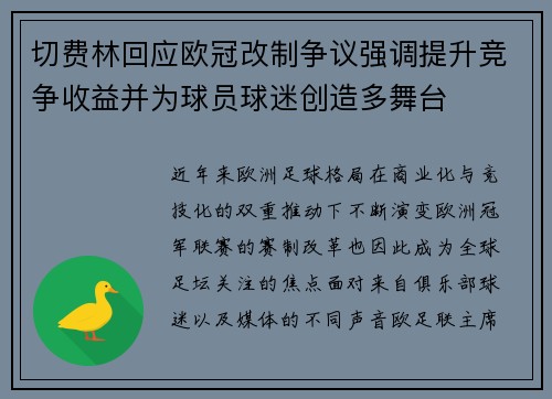 切费林回应欧冠改制争议强调提升竞争收益并为球员球迷创造多舞台 切费林回应欧冠改制争议强调提升竞争收益并为球员球迷创造多舞台